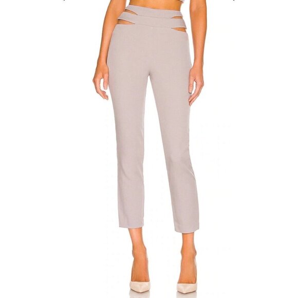 Camila Coelho Pants - Camila Coelho Cecile Cut Out High Rise Pull On Trouser Pants Ankle Gray Small